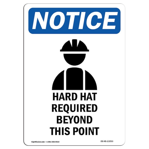 OSHA Sign, Hard Hat Required With Symbol, 5in X 3.5in Decal, 10PK, 3.5" W, 5" H, Portrait, PK10